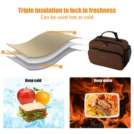 Veki Large Insulated Lunch Box, Leakproof Lunch Bag for Men, Stylish Wide Opening Lunch Boxes for Women, Tote Lunch Bags, Large Cooler Bag for Adults, Cooler Tote Bags for Office Work Picnic (Coffee)