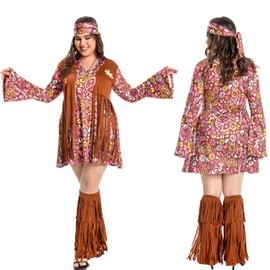 Fairycos Hippie Costume Women's Large Sizes Dress 70s Clothing Strike Move Outfit Fancy Dress Costumes Woman 42 44