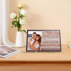 DIYOOHOMY Couples Picture Frame, Wooden Anniversary Photo Frame, Romantic Love Valentines Day Wedding Gifts for Him Her