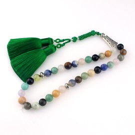 beirunde Tasbih Tesbih Islamic 33 Prayer Beads, Muslim Islam Subha Sebha Worry Beads, Allah Mohammed Ramadan Rosary,Misbaha Masbaha Tasbeeh Sibha Beads, Natural Colorful Agate Stone Beads
