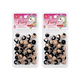 60 Pcs Beads Jewelry Making Kit DIY Hair Braiding Bracelet Ornaments Crafts Extra Large Round Two Tone Pony +2 Beaders Included (Black/Nude)