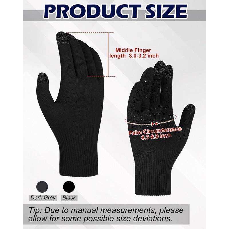 Eurzom 2 Pairs Winter Waterproof Gloves for Men Warm Thick