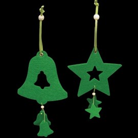 Club Pack of 18 Brilliant Green Color Bell and Star "Felt Ornaments"