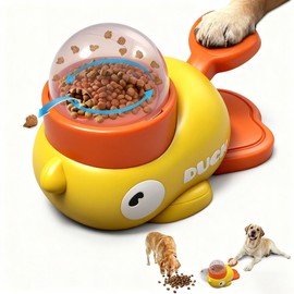 2-in-1 Dog Interactive Treat Dispenser Toy - Durable Food Puzzle Slow Feeder, Duck Shape Enrichment Toys with Button, Mentally Stimulating Toys for Dogs/Cats/Pets