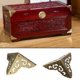 4Pcs Brass Corner Protectors Right Angle Brackets Brass Antique Edge Cover for Box Cabinet Table Chair, 50 x 50 x 50mm, Bronze