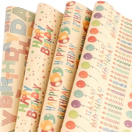 Birthday Wrapping Paper 12 Sheets Happy Birthday Gift Wrapping Papers for Men Women 4 Styles Large Colorful Flat Folded Wrapping Paper for Present Gift Holiday Birthday Party Supplies 19.7 X 27.5 Inch