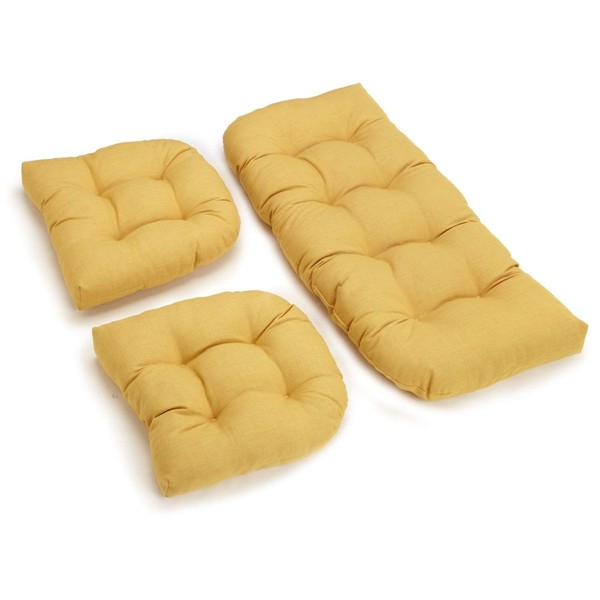 Blazing Needles Indoor/Outdoor Rounded Back Settee Cushion Set, Lemon 3