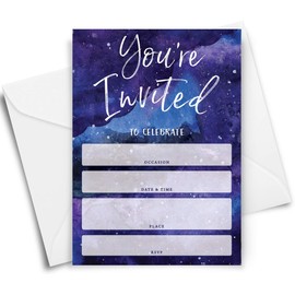 Printed Party Kids Birthday, Outer Space Galaxy, 25 Invitations and Envelopes