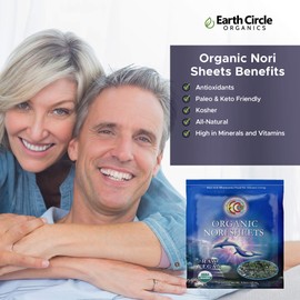 Earth Circle Organics Certified Organic Nori Seaweed - Premium Grade “A” Nori Sheets Unheated & Not Roasted - Vegan, Paleo & Keto Friendly - Premium Quality Nori Sheets For Sushi (50 Sheets, 2 Pack)
