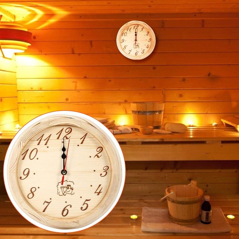 Fdit 23 cm Diameter Sauna Clock Wall Hanging Wooden Clock