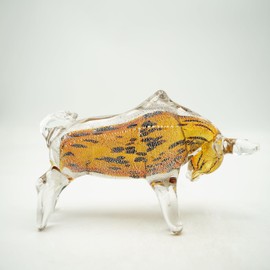 CRISTALICA Glasfigur Stier Höhe ca. 10,5cm/Länge ca. 21,5cm Hellbraun/Gelb/Amber Handarbeit