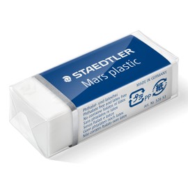 Staedtler Mars 526 53 ABK3D Eraser, Plastic, Mini, Phthalate- and Latex-Free, Pack of 3 on Blister Card, 2 Erasers and 1 Free Eraser, White