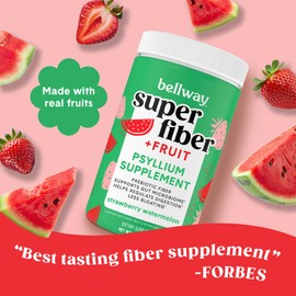 Bellway Super Fiber Powder + Fruit, Sugar Free Organic Psyllium Husk Powder Fiber Supplement for Regularity, Bloating Relief & Gut Health, Non-GMO, Plant-Based, Strawberry Watermelon (50 Servings)