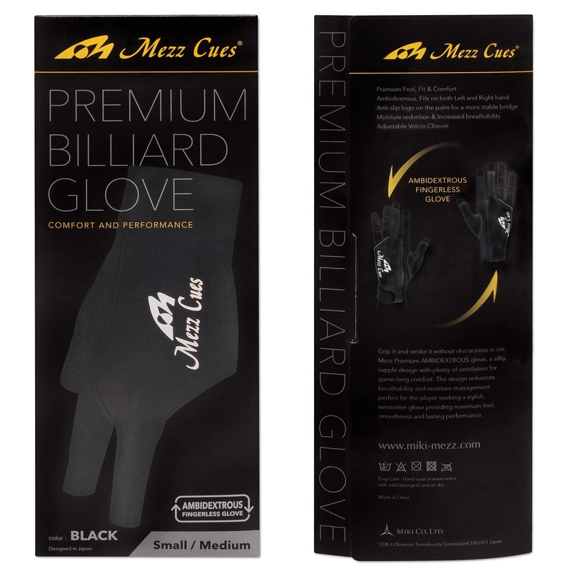MEZZ Premium Billiard Glove - Fits Either Hand (Large/X-Large, Black)