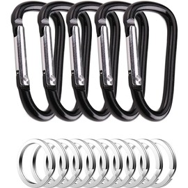 Pack of 5 Lightweight Aluminium Carabiner Keyring with Durable Spring Hook Keyring for Camping, Hiking, Fishing, Travel (Black)