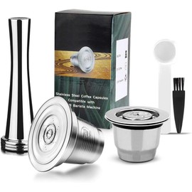 BRBHOM Stainless Steel Coffee Capsules Compatible with L'OR Barista LM8012 / 60 I Refillable Coffee Capsule, Reusable espresso pods Coffee Capsules, Measuring Spoon + Brush with Tamper (Big + Small