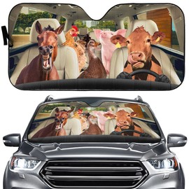 Majo Farm Animals 001 Car Sun Shade for Front Window Windshield, Cow Horse Sunshade Cover Reflector, Hen Pig Duck Auto Visor SUV Truck UV Rays, 57'' x 27.5'' (Farm 1)