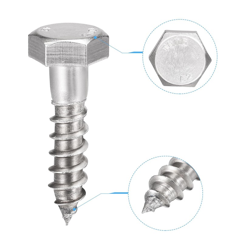 sourcing map Hex Lag Screws, M10 x 40mm 304 Stainless