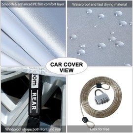 Tecoom Light Shell Waterproof UV-Proof Windproof Design Car Cover with Zipper Storage and Lock for All Weather Indoor Outdoor Fit 191-200 Inches Sedan