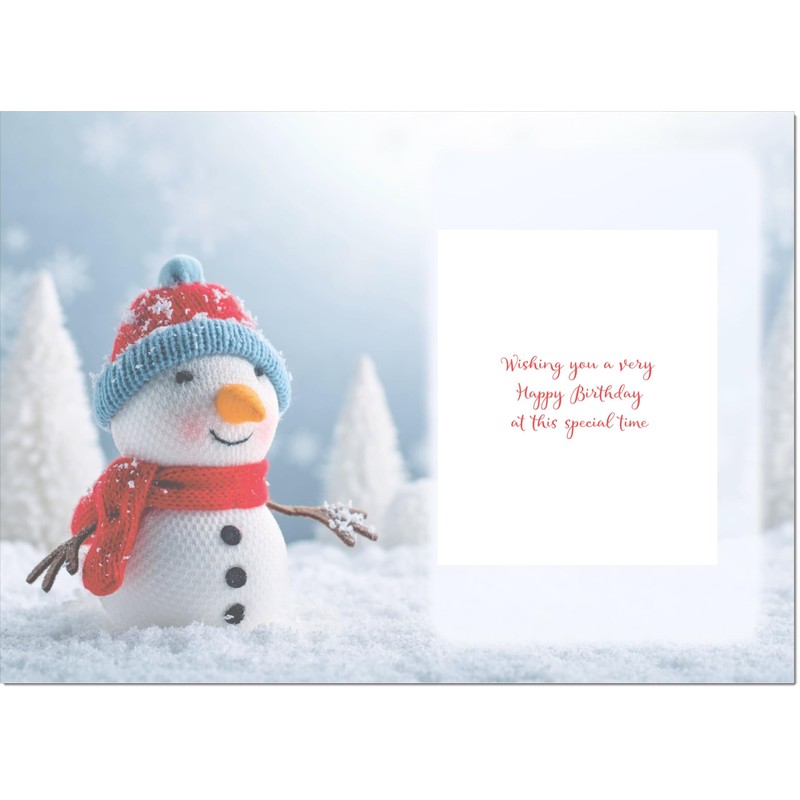 doodlecards December Birthday Christmas Card Snowman Medium Size Christmas Card