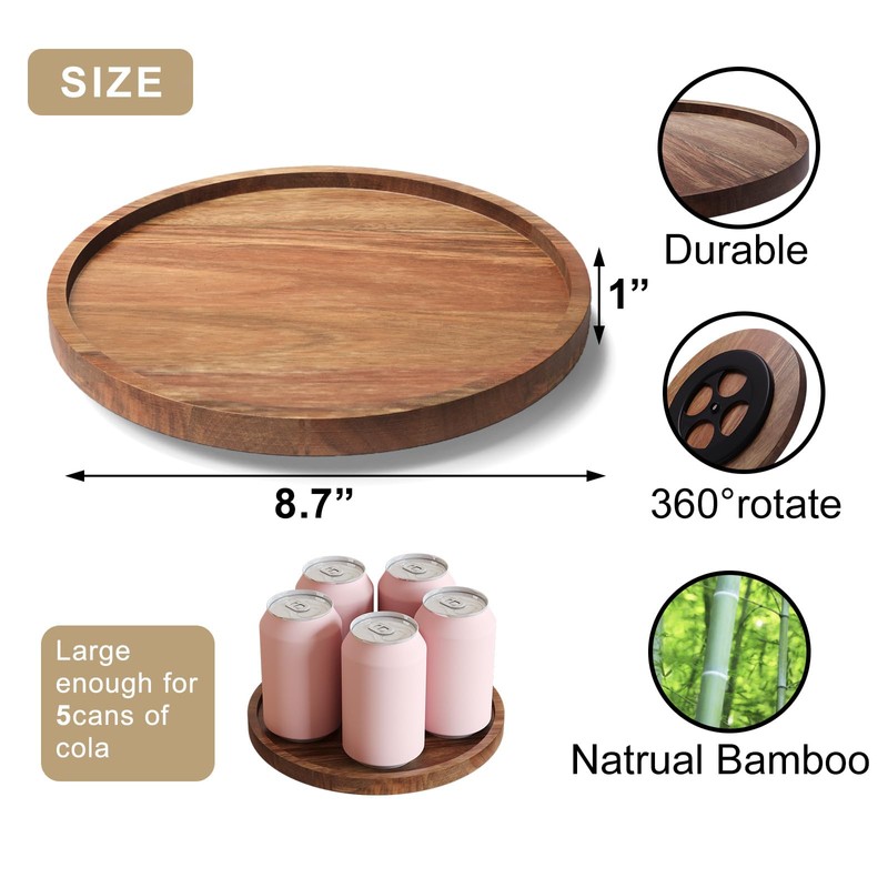 VERTORGAN Lazy Susan Organizer for Kitchen,Acacia Wood Turntable for Cabinet,