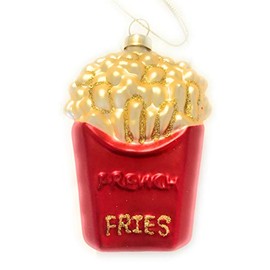 Crate&barrel French Fries Fun Glass Christmas Tree Ornament, Red/Gold