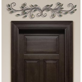 POBKING Enchanting Metal Leaves Wall Art, Beautiful Flowers and Leaves, Green and Gold, Over Door Decor