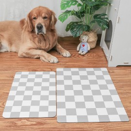 Ralxion Checkered Dog Feeding Mat, Absorbent Mats for Dog Food and Water Bowl, Dispenser, Feeder, Retro Aesthetic Grey Checkerboard Pet Placemat for Dogs, Cats, Puppy Accessories, 16" X 24”