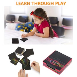 Global Tronics Scratch Art 200 Sheets with 10 Stencils 2 Blue Pens Scratch Pictures Scratch Paper Notepad Sketching DIY Art Drawing Craft Painting Cool Colourful Gift Books (Basic)