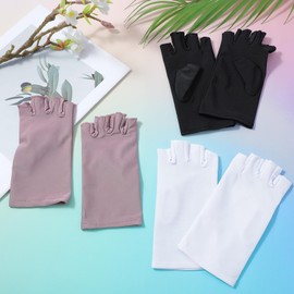 3 Pairs of UV Gloves Nails, UV Protective Gloves for Manicure, Anti-UV Protection, Fingerless Gloves, Women, Gel Manicure Gloves, Lightweight Fingerless Gloves for Driving, Fishing (Black, White, Pink