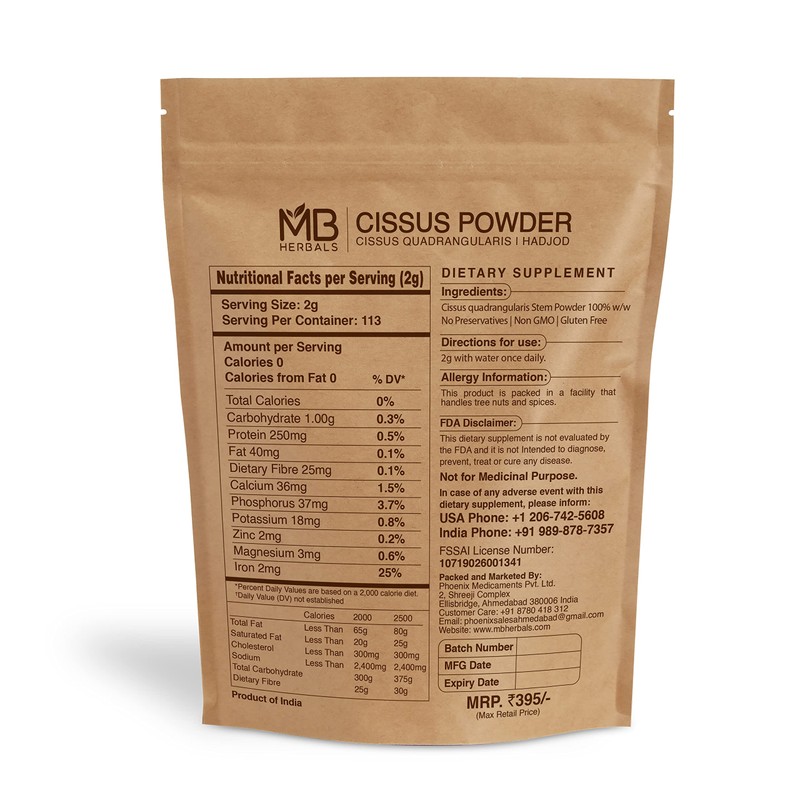MB Herbals Cissus (Hadjod) Powder 227g | 8 oz| Half