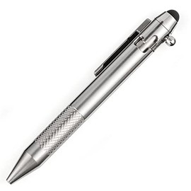 Cool Hand 4.9'' Titianium Bolt Action Pen for All Capacitive Touch Screen Device, Ballpoint Ink Refillable, Deep Skeleton Pocket Clip
