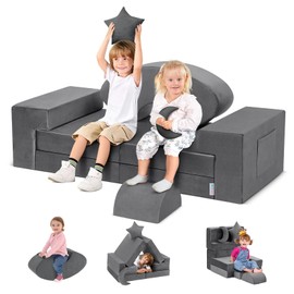 Kidirect Modular Kids Play Couch, K12 320+DIY Convertible Foam Couch for Boys & Girls, Versatile Foam Fort Building Set, Child Sectional Kids Sofa for Playroom Bedroom(Space Grey)