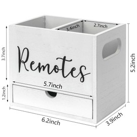 Remote Control Holder, 2 Slot TV Remote Holder& Desk Organizer with Drawers, Remote Organizer Caddy for Table, Wooden Remote Box for Nightstand,Media Storage Box for Living Room, Bed (White)