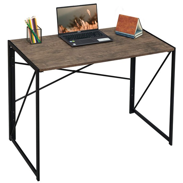 Coavas Folding Desk No Assembly Required, 39.4 inch Writing Computer Desk Space Saving Foldable Table Simple Home Office Desk,Brown