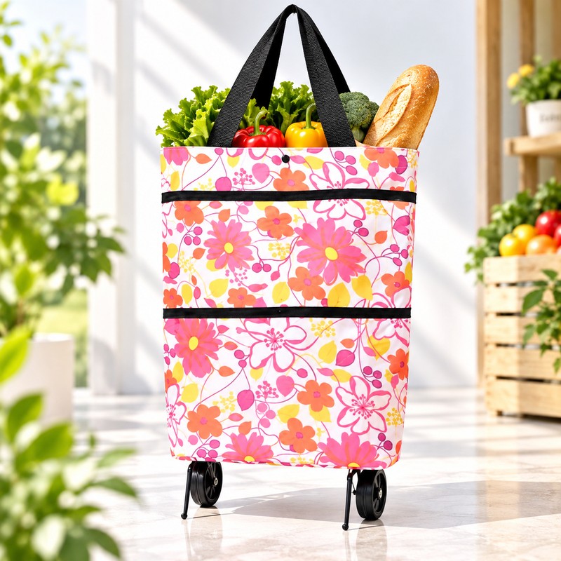 Foldable Wheeled Shopping Bag for Groceries – Expandable Tote-to-Rolling Design