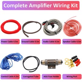 LKRXW 8GA Car Amplifier Cable Set 8 AWG Car Audio Power Amplifier Cable Set 1800W Stereo Subwoofer Installation Kit Power Cable RCA Speaker Cable Corrugated Tube