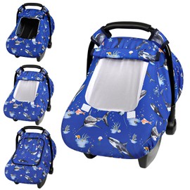 Pea Pod Car Seat Cover Baby, Infant Car Seat Canopy Covers for Newborn with 2 Layers Windows of Breathable Mesh Fabric, Lightweight Polyester/Soft Minky Dot Backing (Ocean)
