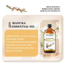 EUQEE Manuka Essential Oil 118ml Large Capacity Pure Manuka Oil with Glass Dropper for Skin, Diffuser, Aromatherapy, Cleaning, Soap Candle Making - 4Fl.Oz