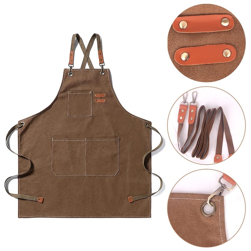 Kitchen Thicken Canvas Apron with Adjustable Straps and Large Pockets,