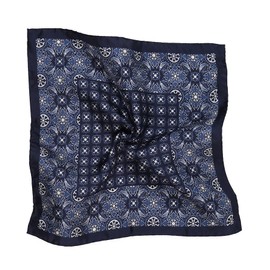 Italian 100% Silk Pocket Square - Navy & White Patterned, Premium Accessory for Men, 32x32 cm (12.5''x12.5''), One Side Print