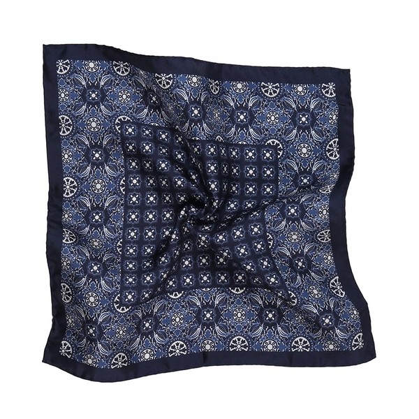 Italian 100% Silk Pocket Square - Navy & White Patterned,