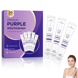 Purple Mouthwash Whitening Sachets 20 Pack, 2026 New Professional Teeth Restoration Mouthwash, Fresh Mint Flavor, Color Correcting, Alcohol Free Gentle Oral Care (1 Boxes)