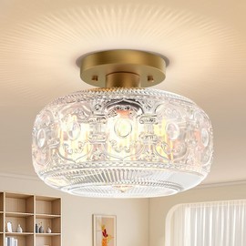 OYKYOHEI Semi Flush Mount Ceiling Light, Upgraded Larger Hallway Light Fixture, Gold Globe Glass Close to Ceiling Light, Indoor Hanging Light for Bedroom Kitchen Porch Hallway, Bulbs Not Included