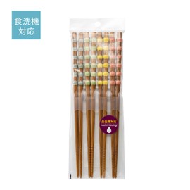Asahi Koyo T-55 Wooden Tamamaki Chopsticks Dishwasher Safe, 9.1 inches (23 cm), Blue/Green/Yellow/Pink, Set of 4, Made in Japan