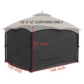 APEX GARDEN Universal Privacy Curtain Set for 10' x 12' Gazebo (Grey)