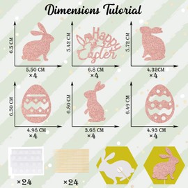 24Pcs Happy Easter Cupcake Topper, Easter Birthday Party Decor, Easter Bunny Egg Decoration, Welcome Spring Easter, Bunny Happy Easter Theme Baby Shower Bridal Shower Party Supplies Rose Gold Glitter