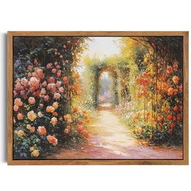 Bluebubble Framed Canvas Print Wall Art, Vintage Cottage Rose Pathway to Morning Wall Art Home Decor, Canvas Classical Floral Oil Painting for Living Room, Office Decor, 12"x16" Natural