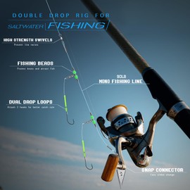 Narcissus 5PCS Sea Fishing Rigs, Pre-Tied Flapper with Size 1/0 & 2/0 Hooks, Anti-Tangle Snap, 1-3 Hooks, Gaps (45cm, 52cm, 80cm), Ready for Beach Fishing (5pcs- Single hook- size 2/0)
