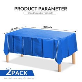Quhora Shiny Foil Disposable Plastic Tablecloths for Rectangle Tables - Pack of 2 | 54x108 inches - Perfect for Parties, Events, and Weddings, Indoor and Outdoor Use - Blue